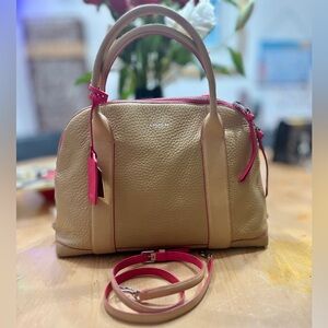 Coach Bleecker Edgepaint Preston Satchel Camel & Hot Pink